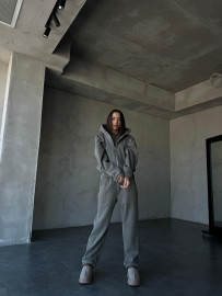 KHAKI WASHED zip warm set