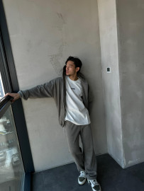 KHAKI WASHED zip warm set