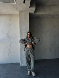 KHAKI WASHED zip warm set