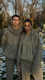 KHAKI WASHED zip warm set
