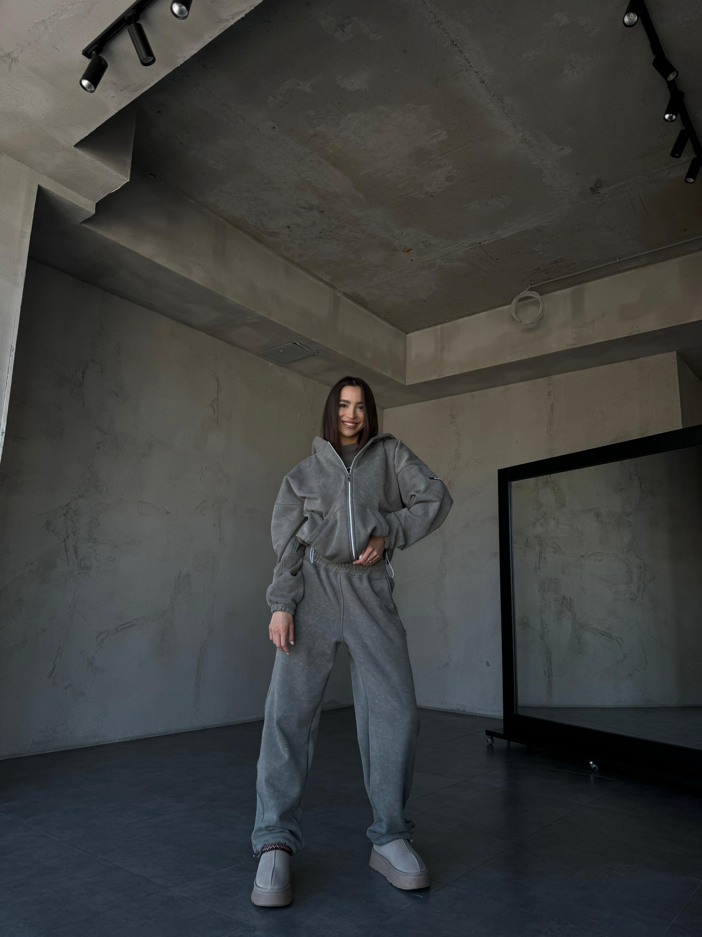 KHAKI WASHED zip warm set