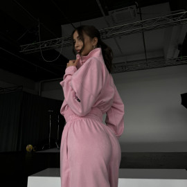 Mommy pink premium velour crop zip set