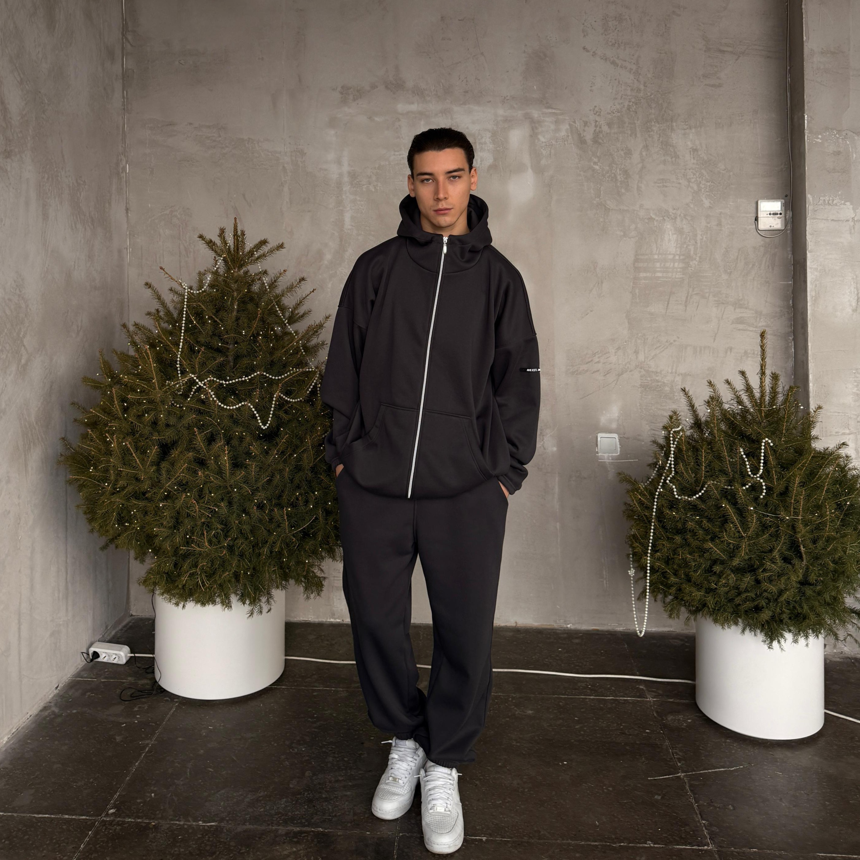 dark graphite warm zip set