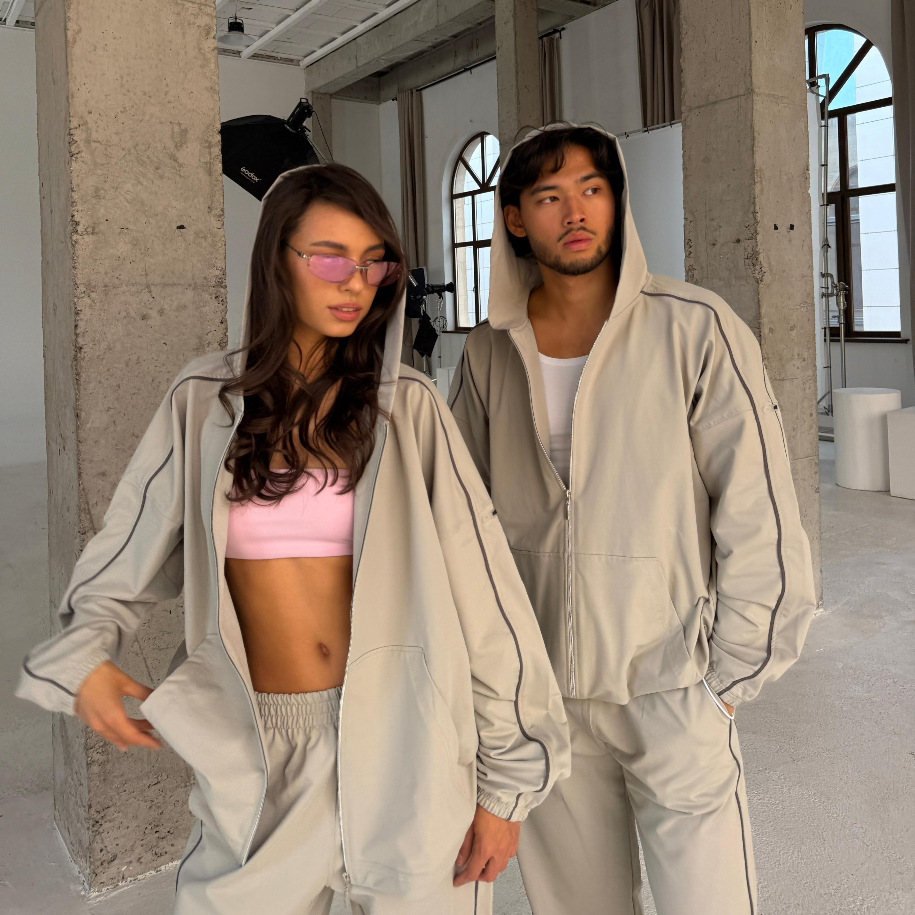 silver gray anorak set