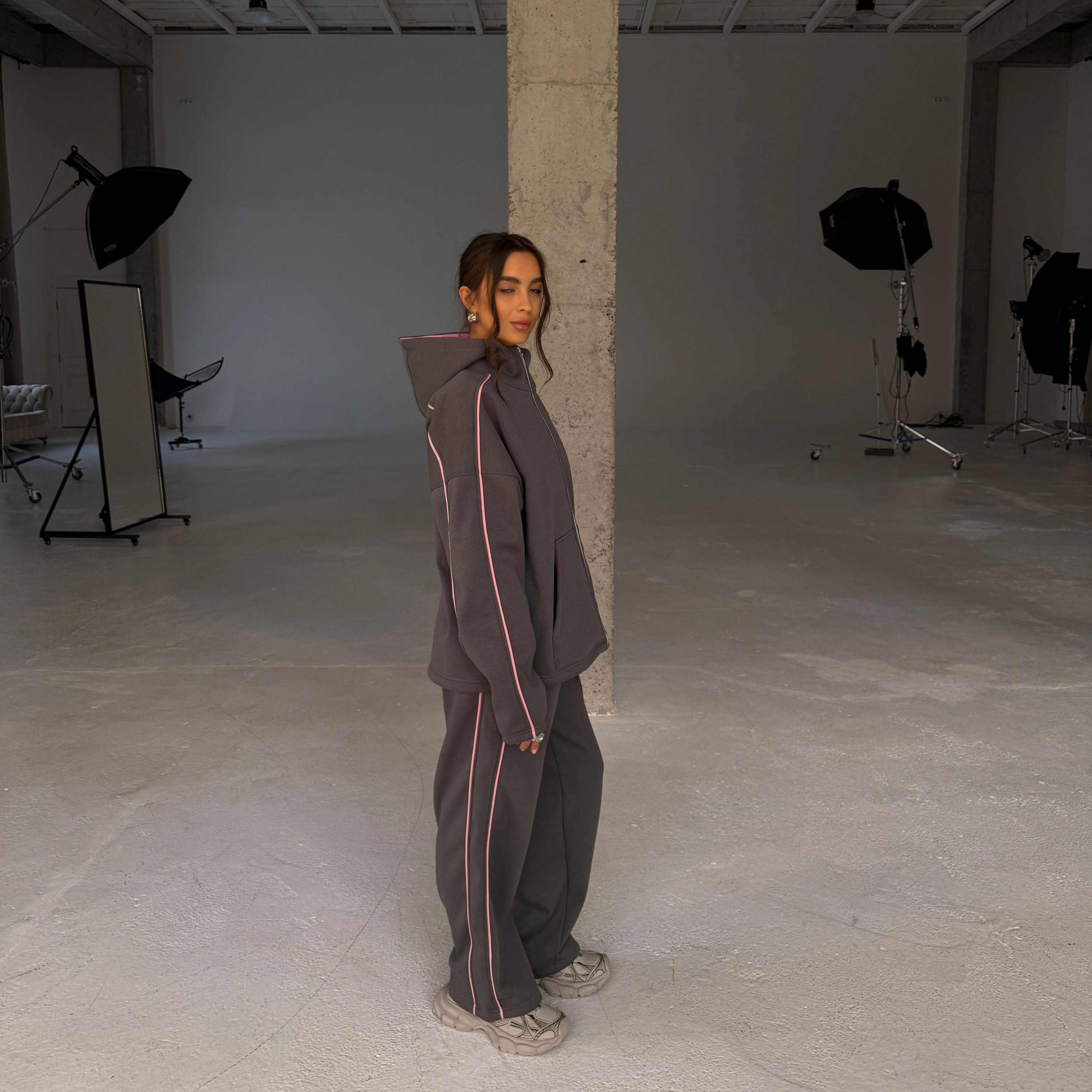 anthracite pink warm zip set