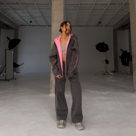 anthracite pink warm zip set