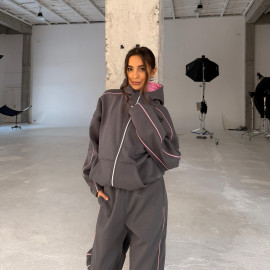 anthracite pink warm zip set