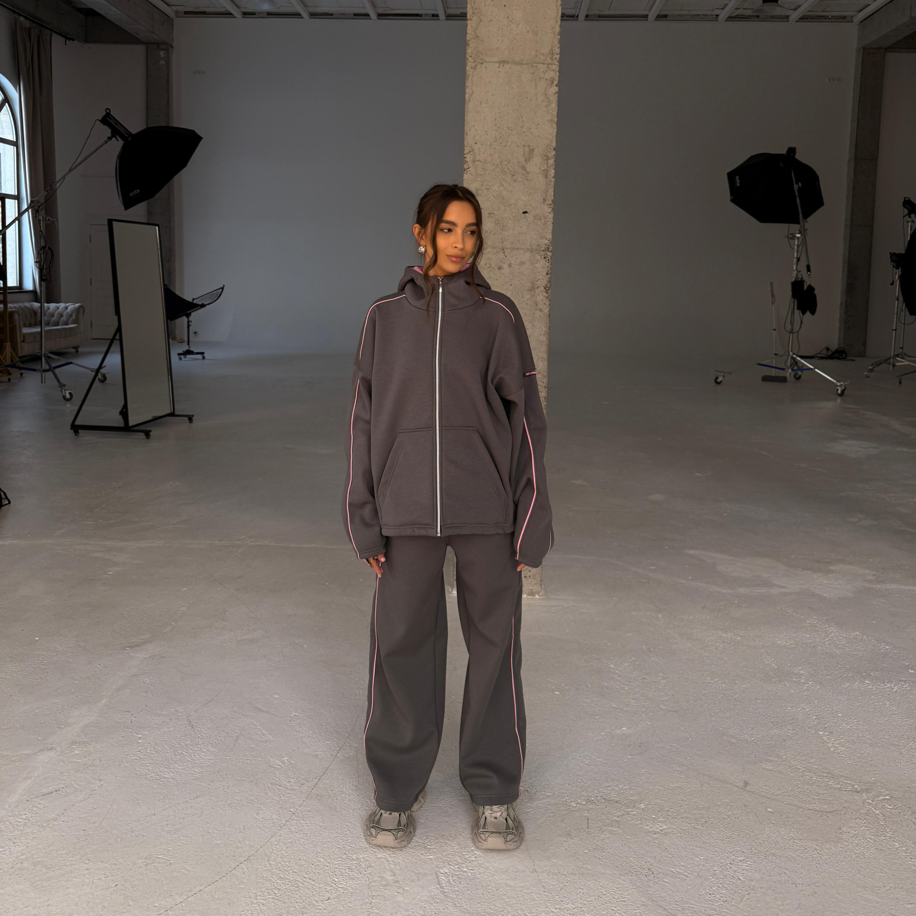 anthracite pink warm zip set