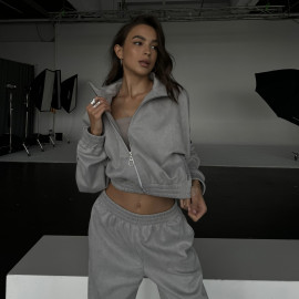 Volcanic gray premium velour crop zip set