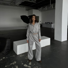 Volcanic gray premium velour crop zip set